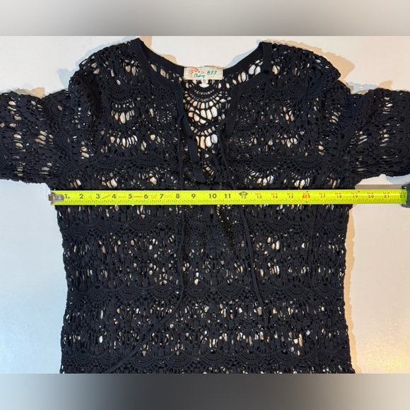Black short sleeve crochet shirt loose knit shirt cover up | Women’s S - Picture 6 of 7